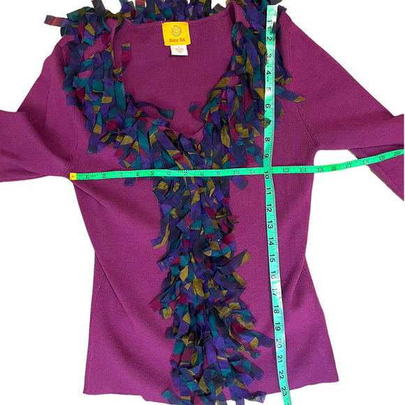 Purple Frayed Fringe Soft Rayon Sweater Size Small - Picture 6 of 6